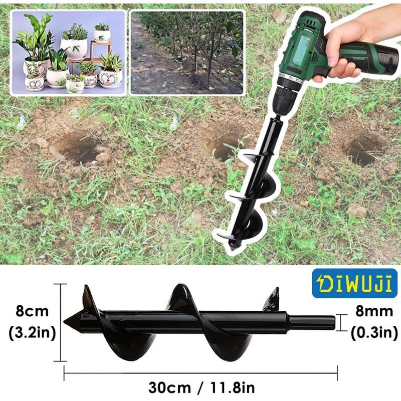 Garden Auger Drill Bit Stainless Steel Hex Shank Planting Tool for Flowers Trees and Shrubs, 8 x 25cm - Image 2