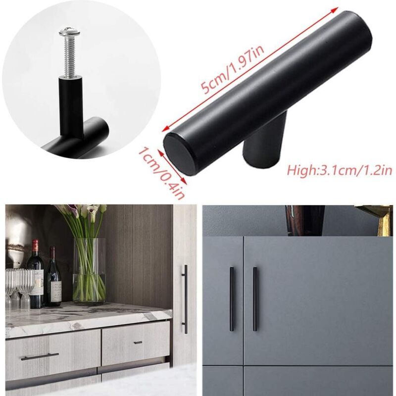 10 Pack Black Stainless Steel Kitchen Cabinet Door Handles, 50mm Hole Spacing - Image 2