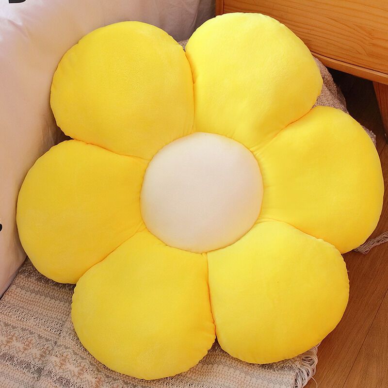 Yellow Flower Floor Pillow Plush Cushion for Kids Reading Nook and TV, 30cm - Image 1