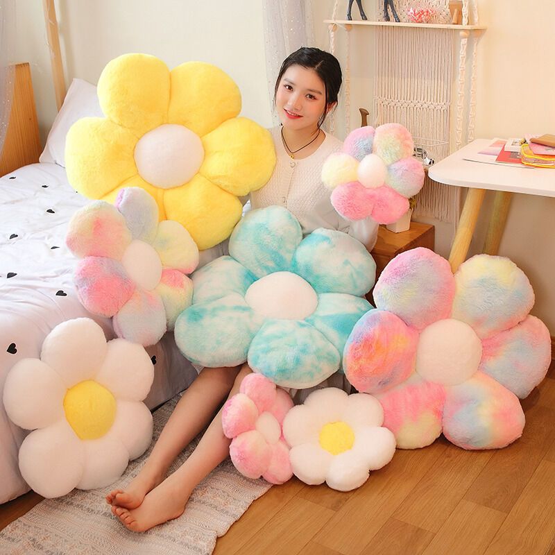 Yellow Flower Floor Pillow Plush Cushion for Kids Reading Nook and TV, 30cm - Image 2