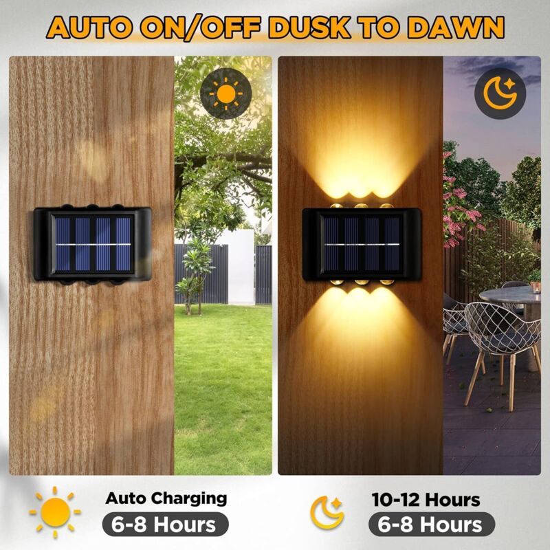 4 Pack Outdoor Solar Wall Lights Warm White IP65 Waterproof Up and Down Lights for Garden Yard Patio Fence - Image 3