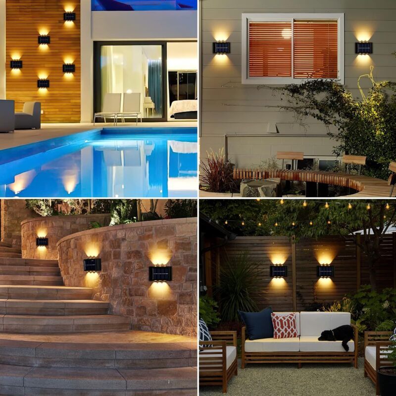 4 Pack Outdoor Solar Wall Lights Warm White IP65 Waterproof Up and Down Lights for Garden Yard Patio Fence - Image 4