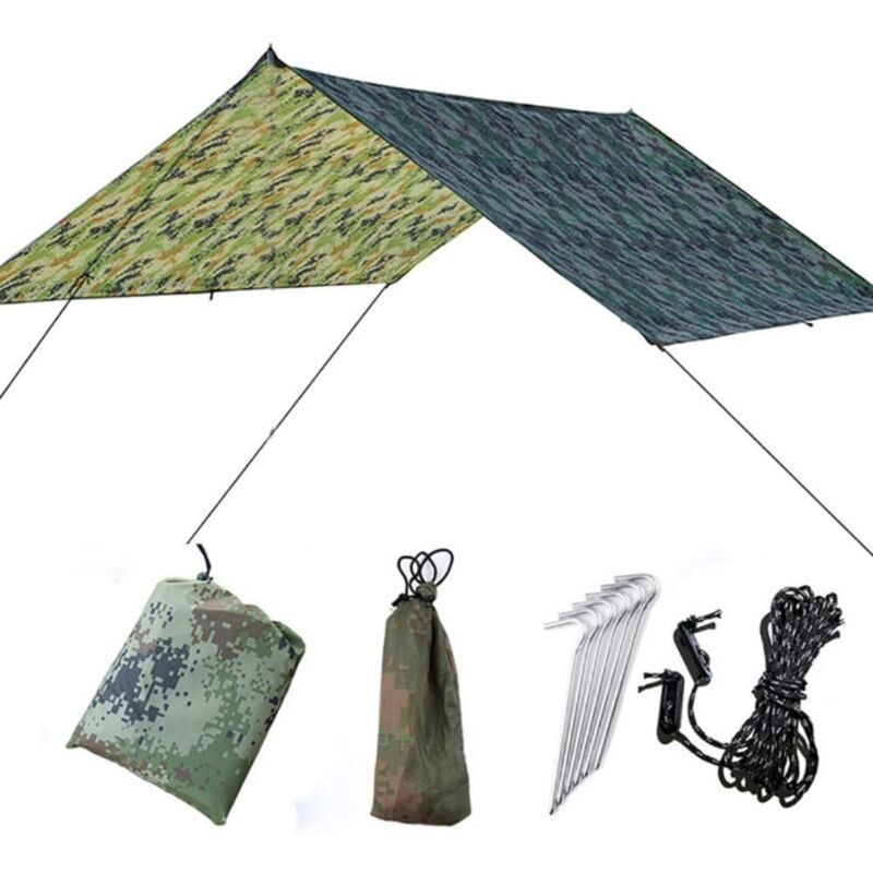 Camping Waterproof Tarpaulin Portable Ripstop Rain Tarp Sunshade for Hiking Picnic, 300 x 290cm - Image 1
