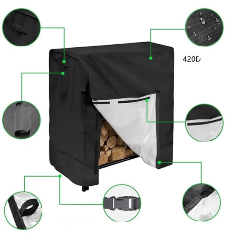 Firewood Rack with Waterproof 420D Oxford Cover Large Outdoor Log Holder, 222 x 64 x 2in - Image 2