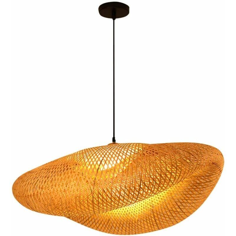 E27 Bamboo Rattan Pendant Light Vintage Adjustable Woven Chandelier for Dining Office Cafe, 40cm - Image 1
