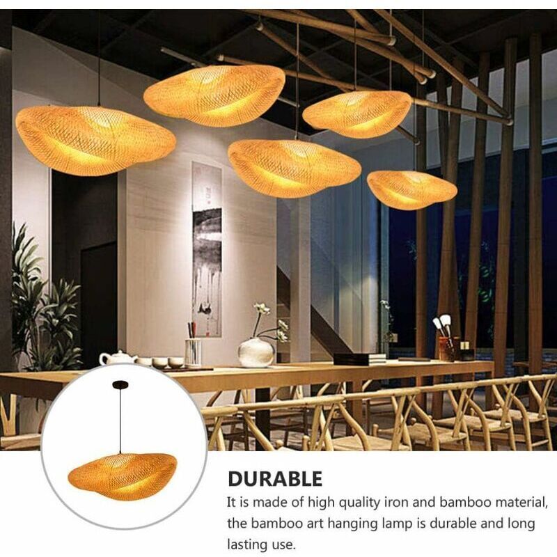 E27 Bamboo Rattan Pendant Light Vintage Adjustable Woven Chandelier for Dining Office Cafe, 40cm - Image 3