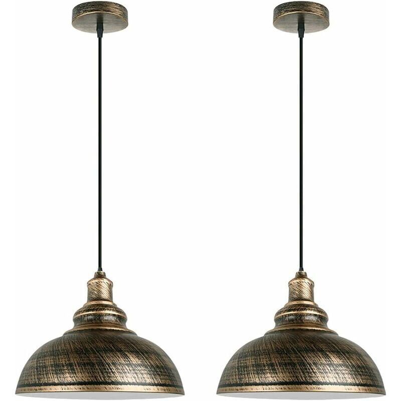 2 Pack Industrial Vintage E27 Pendant Light Copper Rust Ceiling Lamp Shade, 29cm Diameter - Image 2