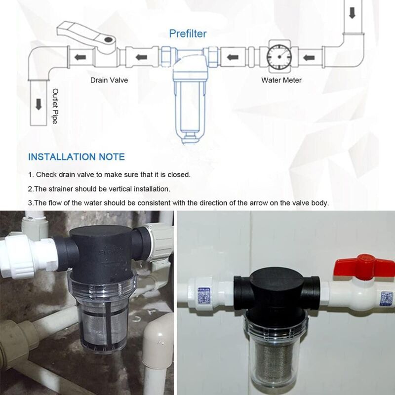 Water Pump Inline Filter with 100 Mesh Stainless Steel Strainer for Garden Watering, 0.75 Inch - Image 2