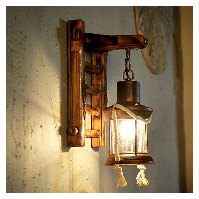 Vintage Industrial Wall Light Iron Metal Bamboo Outdoor Wall Lamp - Image 1
