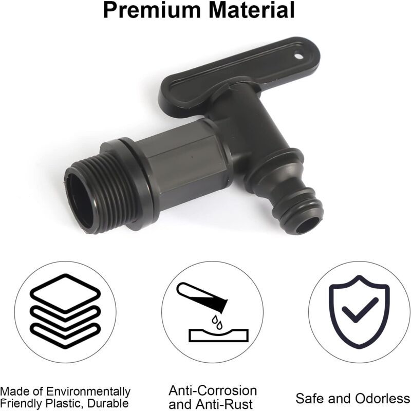 2 Pack Rain Tank Tap with PTFE Tape IBC Drain Tap Plastic Replacement Tap, 0.75 Inch - Image 3