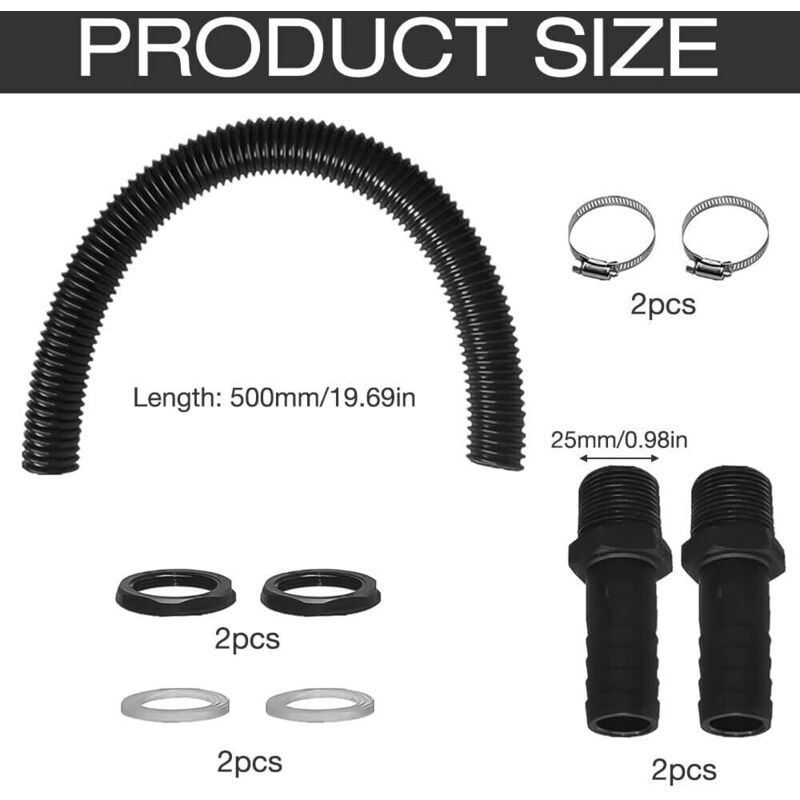Rain Barrel Connection Hose Kit with 2 Hose Sockets and Locknut, 50cm Hose 25mm Socket - Image 4