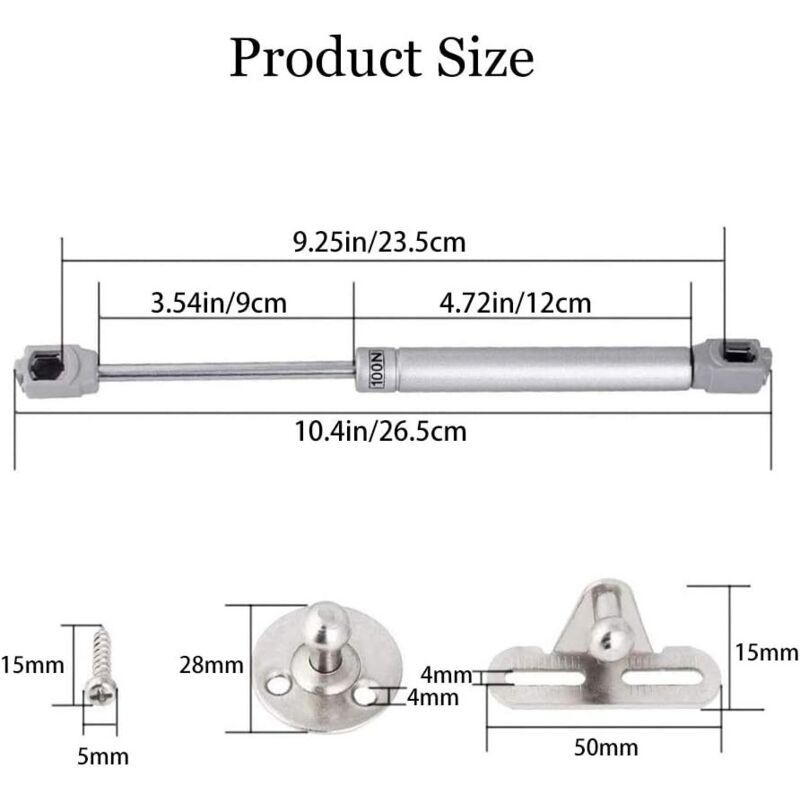 2 Pack 100N Gas Springs Hydraulic Struts with Screws for Cabinet Cupboard Door, 265mm - Image 3