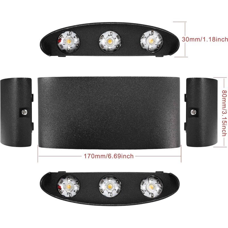 LED Wall Light 6W Aluminum Up Down Waterproof Indoor Outdoor Lamp Warm White - Image 4