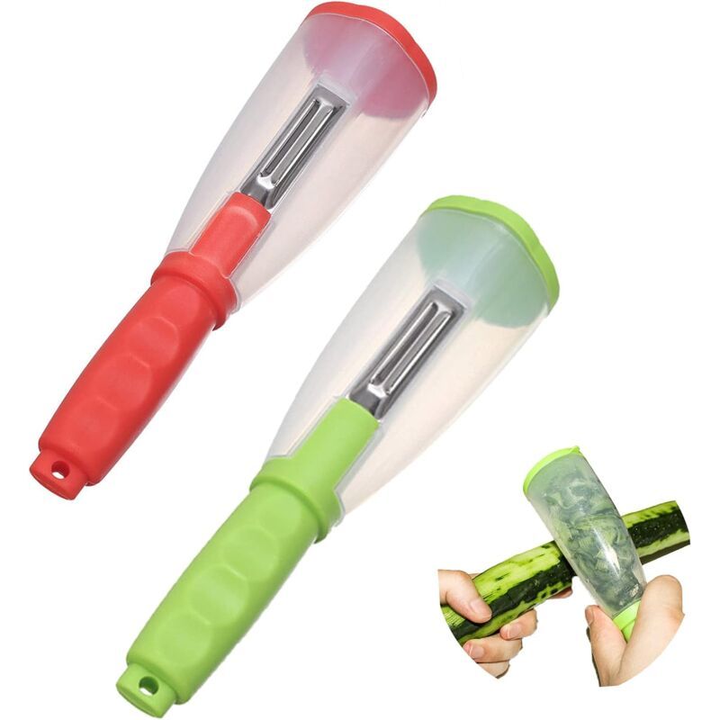 2 Pack Vegetable Peelers with Container Ultra Sharp Stainless Steel for Fruit and Potato Green Red - Image 1