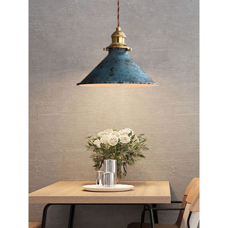 Nordic Retro Metal Cage E27 Pendant Ceiling Light Blue Industrial Chandelier, 8.27in Diameter - Image 1
