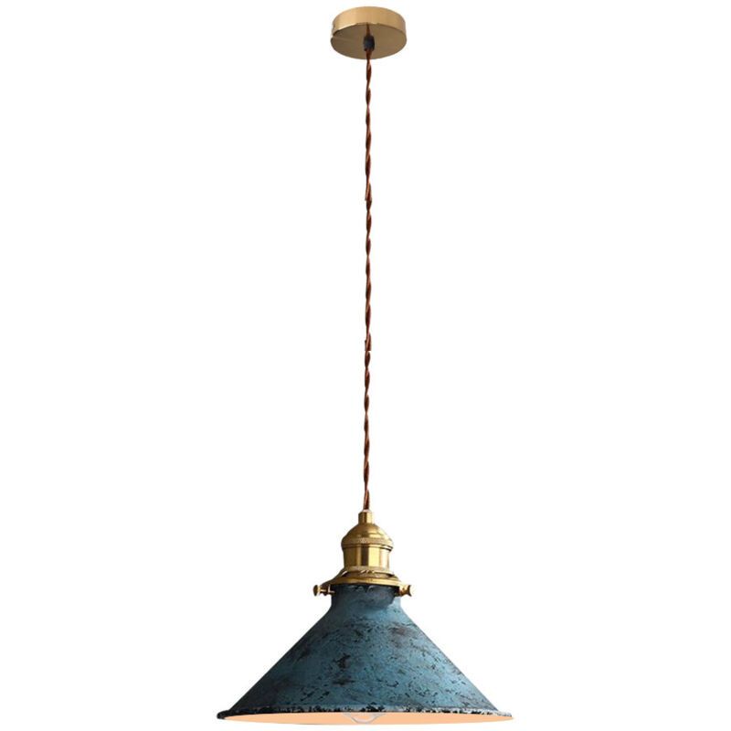 Nordic Retro Metal Cage E27 Pendant Ceiling Light Blue Industrial Chandelier, 8.27in Diameter - Image 2