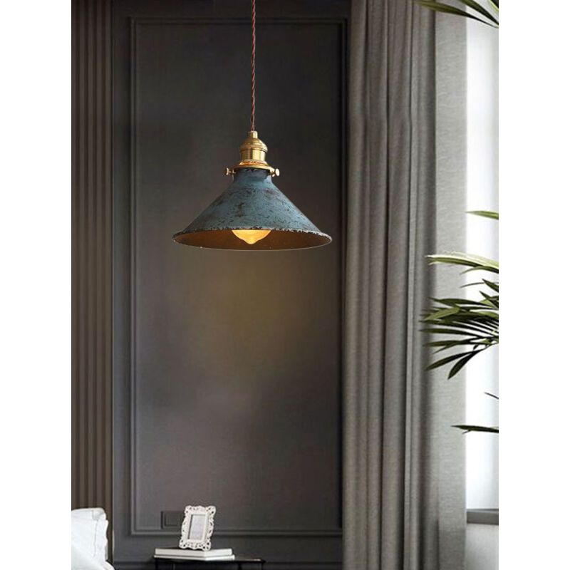 Nordic Retro Metal Cage E27 Pendant Ceiling Light Blue Industrial Chandelier, 8.27in Diameter - Image 3