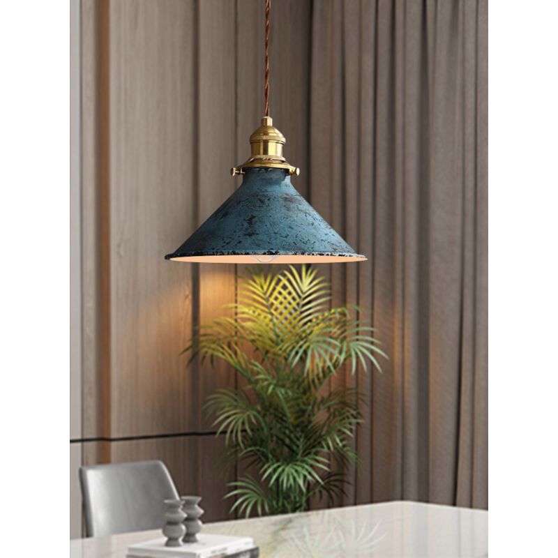 Nordic Retro Metal Cage E27 Pendant Ceiling Light Blue Industrial Chandelier, 8.27in Diameter - Image 4