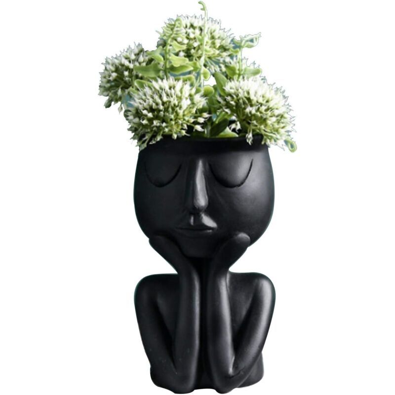 Creative Nordic Face Vase Black Abstract Flower Pot for Succulents and Indoor Plants - Image 1