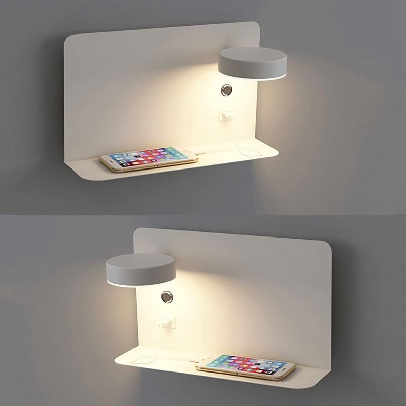 Right Side Adjustable LED Wall Light 12W with USB Charging Switch and 3 Color Temperatures, 330 Degree Rotation - Image 1
