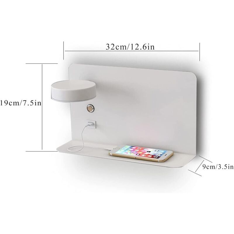 Right Side Adjustable LED Wall Light 12W with USB Charging Switch and 3 Color Temperatures, 330 Degree Rotation - Image 3