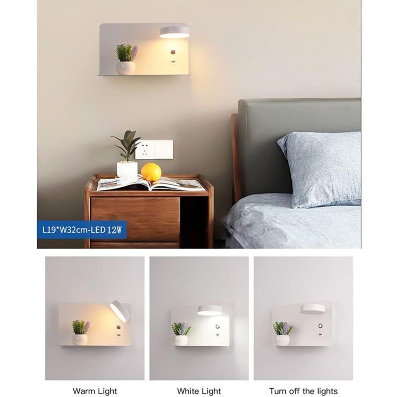 Right Side Adjustable LED Wall Light 12W with USB Charging Switch and 3 Color Temperatures, 330 Degree Rotation - Image 4