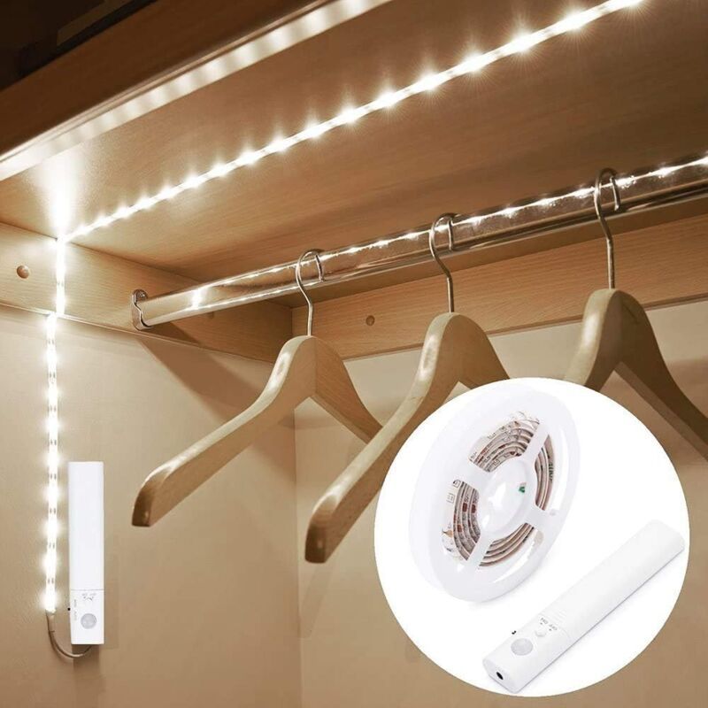 LED Motion Sensor Strip Light Battery Operated Auto On Off for Closet Stairs Kitchen, 1M - Image 1