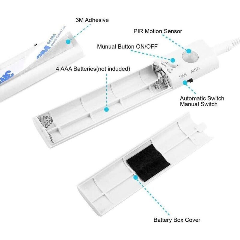 LED Motion Sensor Strip Light Battery Operated Auto On Off for Closet Stairs Kitchen, 1M - Image 2
