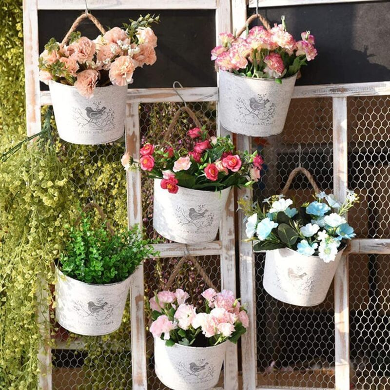 3 Pack Galvanized Hanging Flower Baskets Half Round Wall Pots for Indoor Outdoor Farmhouse Decor - Image 2