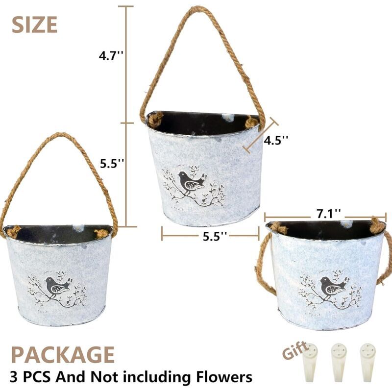 3 Pack Galvanized Hanging Flower Baskets Half Round Wall Pots for Indoor Outdoor Farmhouse Decor - Image 4