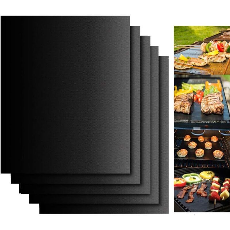 5 Pack Non Stick BBQ Grill Mats Reusable PTFE Teflon Baking Mats for Gas Charcoal Electric Grills - Image 1