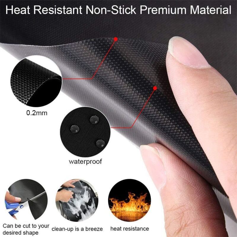 5 Pack Non Stick BBQ Grill Mats Reusable PTFE Teflon Baking Mats for Gas Charcoal Electric Grills - Image 2