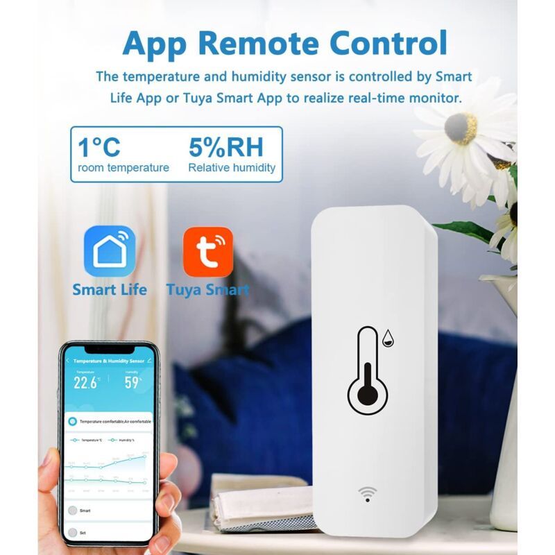 2 Pack WiFi Smart Thermometer Mini Digital Temperature Humidity Sensor Compatible with Alexa and Google Home - Image 2