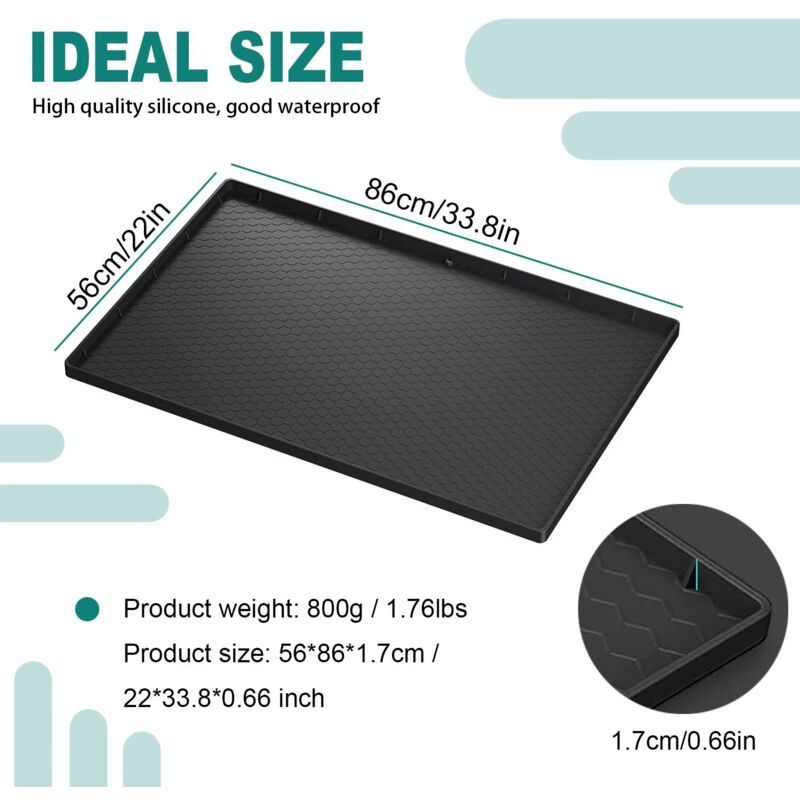 Waterproof Silicone Under Sink Mat Black Flexible Cabinet Liner with Drainage Hole, 34 x 22in - Image 2