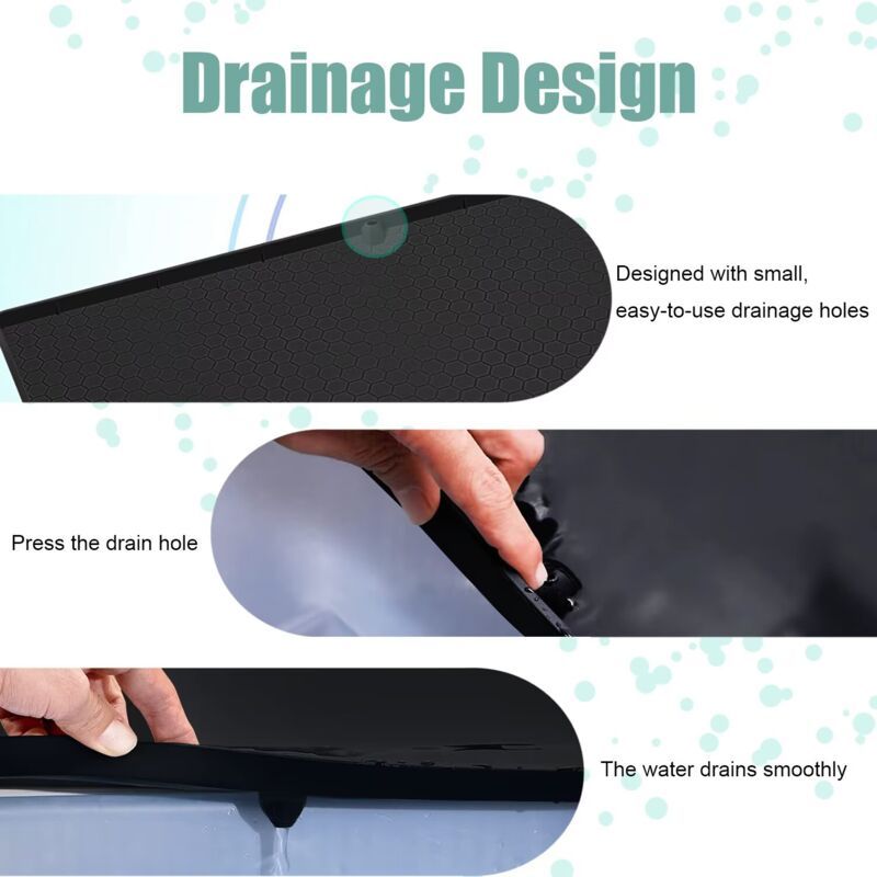 Waterproof Silicone Under Sink Mat Black Flexible Cabinet Liner with Drainage Hole, 34 x 22in - Image 4