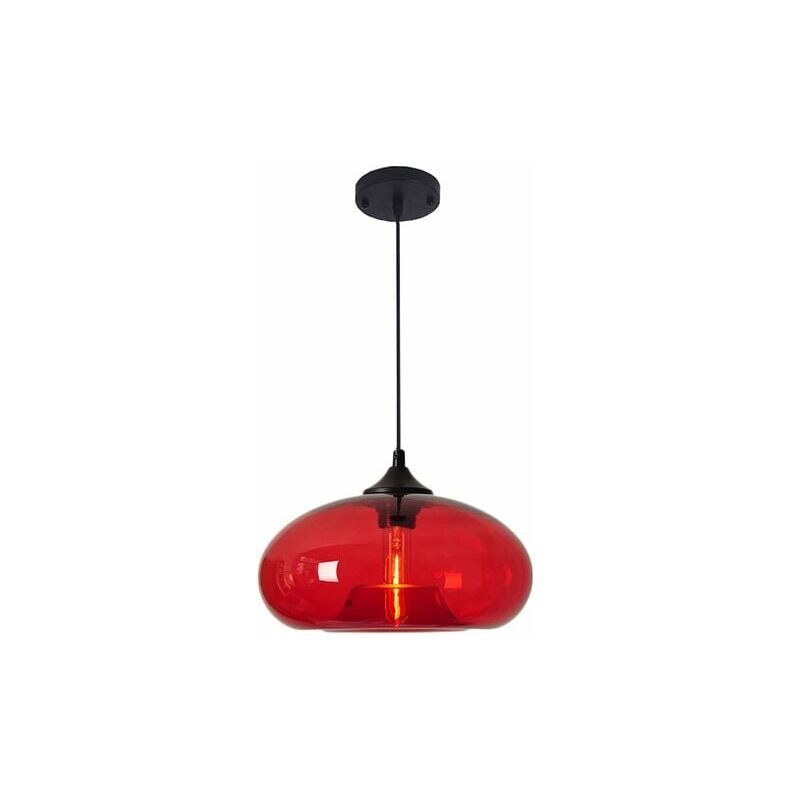 Vintage Industrial Red Glass E27 Pendant Lamp Retro Loft Chandelier for Kitchen Dining Bedroom - Image 1
