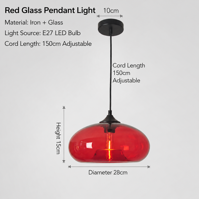 Vintage Industrial Red Glass E27 Pendant Lamp Retro Loft Chandelier for Kitchen Dining Bedroom - Image 2