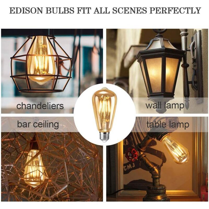 6 Pack E27 LED Edison Bulbs 4W Warm Light Vintage Antique Bulbs for Home Cafe Bar - Image 2
