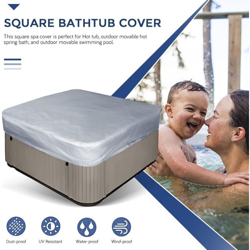 Square Grey Replacement Hot Tub Spa Cover Waterproof UV Protection, 200 x 210cm - Image 2