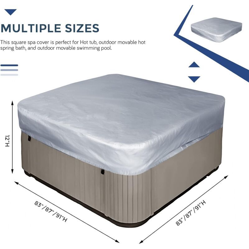 Square Grey Replacement Hot Tub Spa Cover Waterproof UV Protection, 200 x 210cm - Image 3