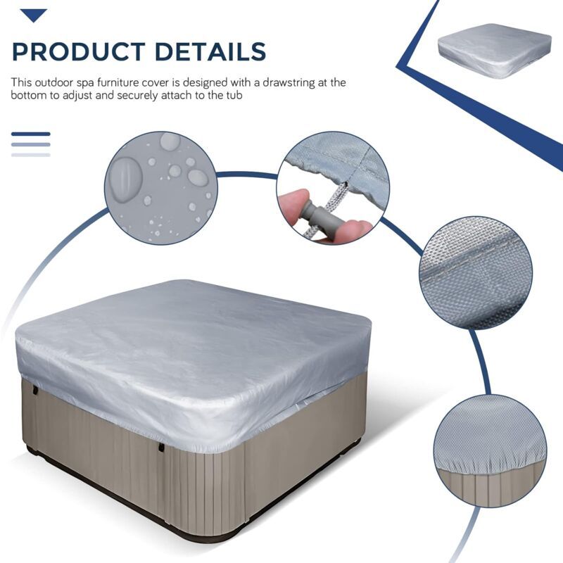 Square Grey Replacement Hot Tub Spa Cover Waterproof UV Protection, 200 x 210cm - Image 4