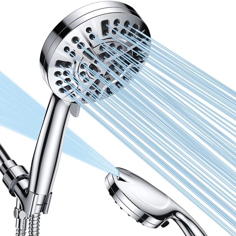 Square Shower Head with Hose Chrome 10 Mode Adjustable High Pressure Hand Shower, 1.5M Hose - Image 1