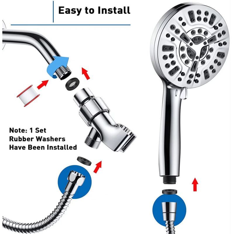 Square Shower Head with Hose Chrome 10 Mode Adjustable High Pressure Hand Shower, 1.5M Hose - Image 2