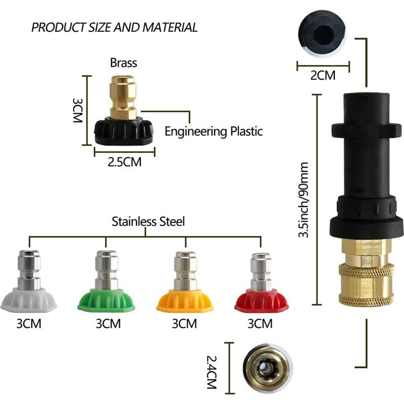 Pressure Washer Adapter Compatible with Karcher K2 to K7 with 5 Nozzle Tips, 0.25 Inch Quick Connect 2.5GPM - Image 2