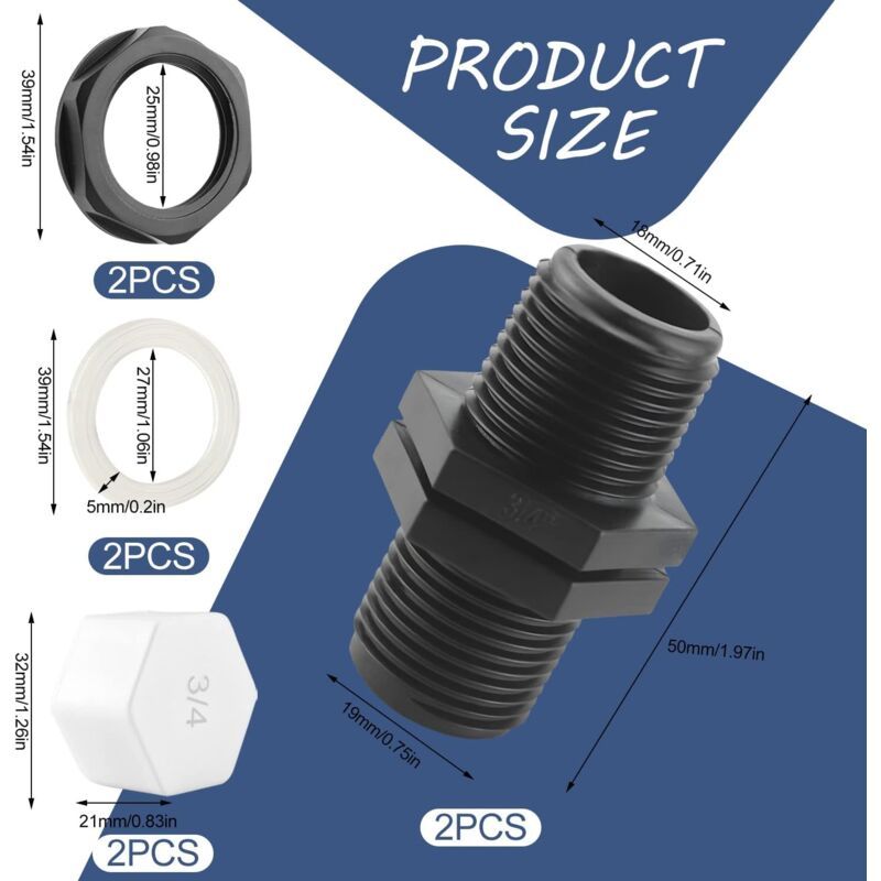 Overflow Tank Bulkhead Nipple with Gasket for 1000 Liter Rain Tank, 25mm 0.75 Inch - Image 2
