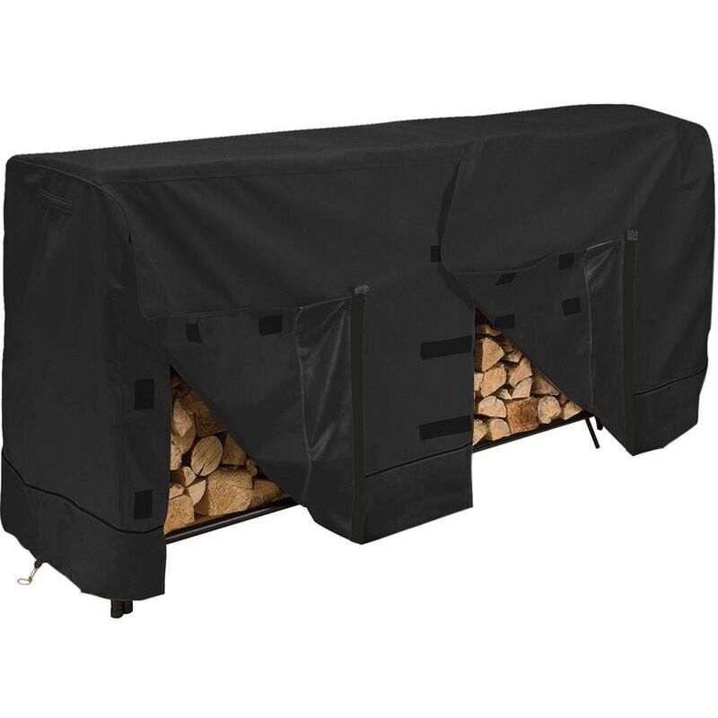 Firewood Rack Cover 420D Waterproof Dustproof Outdoor Log Rack Cover Black, 244 x 61 x 107cm - Image 1