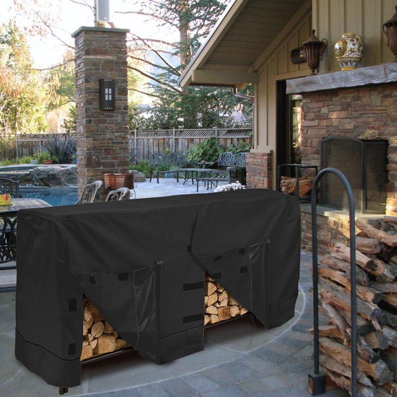 Firewood Rack Cover 420D Waterproof Dustproof Outdoor Log Rack Cover Black, 244 x 61 x 107cm - Image 2