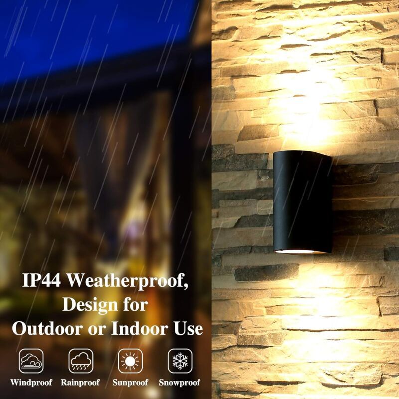 2 Pack Outdoor Wall Lights Aluminum Up Down IP44 Waterproof Black Lamps for Patio Garden Balcony Porch - Image 3
