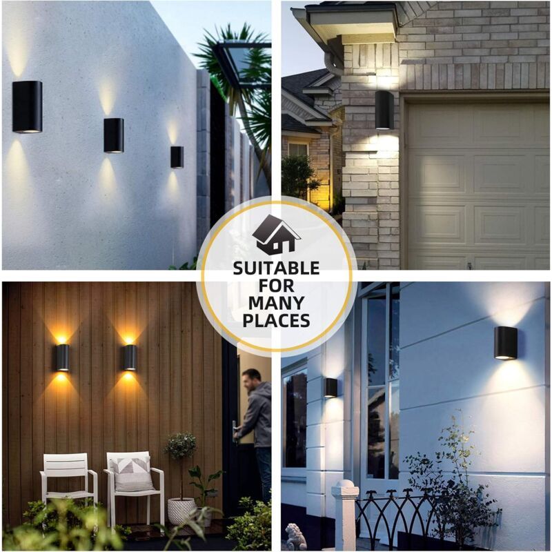 2 Pack Outdoor Wall Lights Aluminum Up Down IP44 Waterproof Black Lamps for Patio Garden Balcony Porch - Image 4