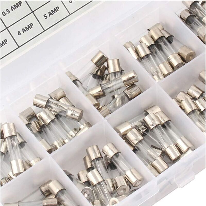 100 Pack Glass Fuse Assortment in Box, 5 x 20mm 0.2A to 20A - Image 3